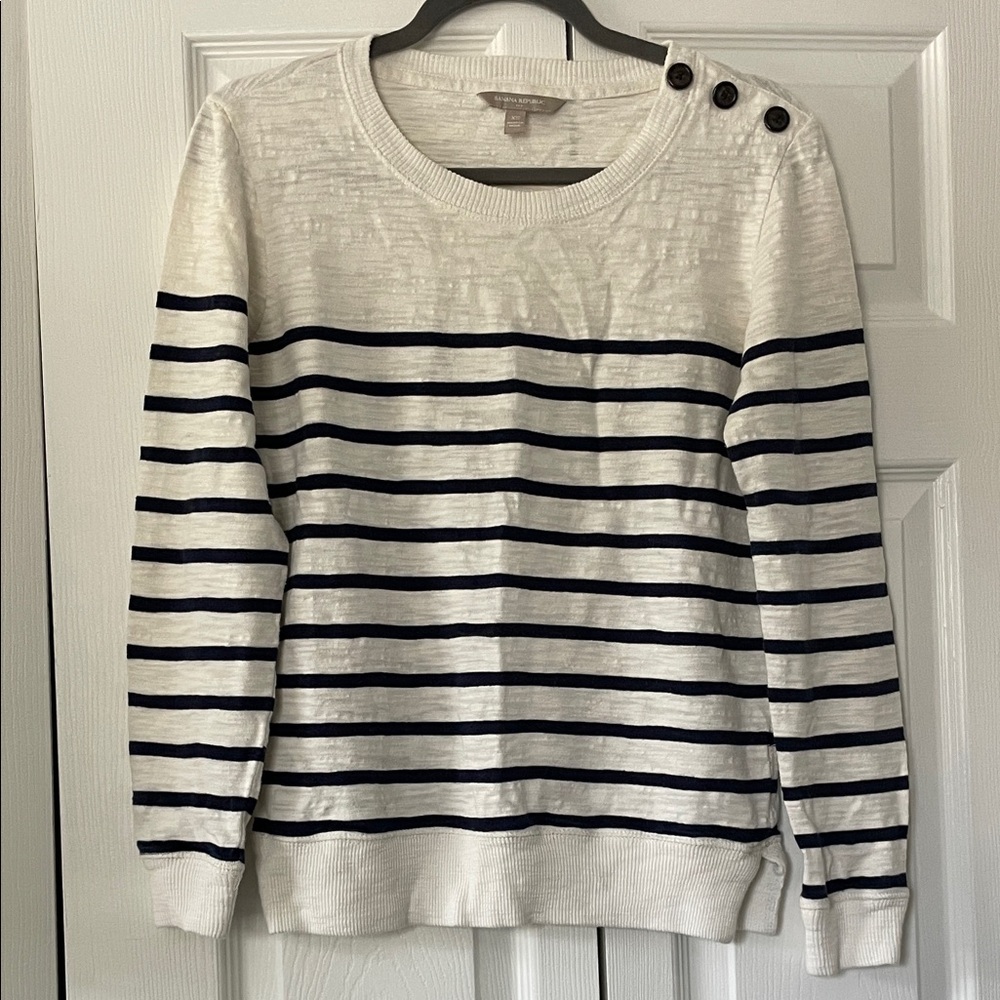 Banana Republic Striped Crew Neck Sweater - White and Navy